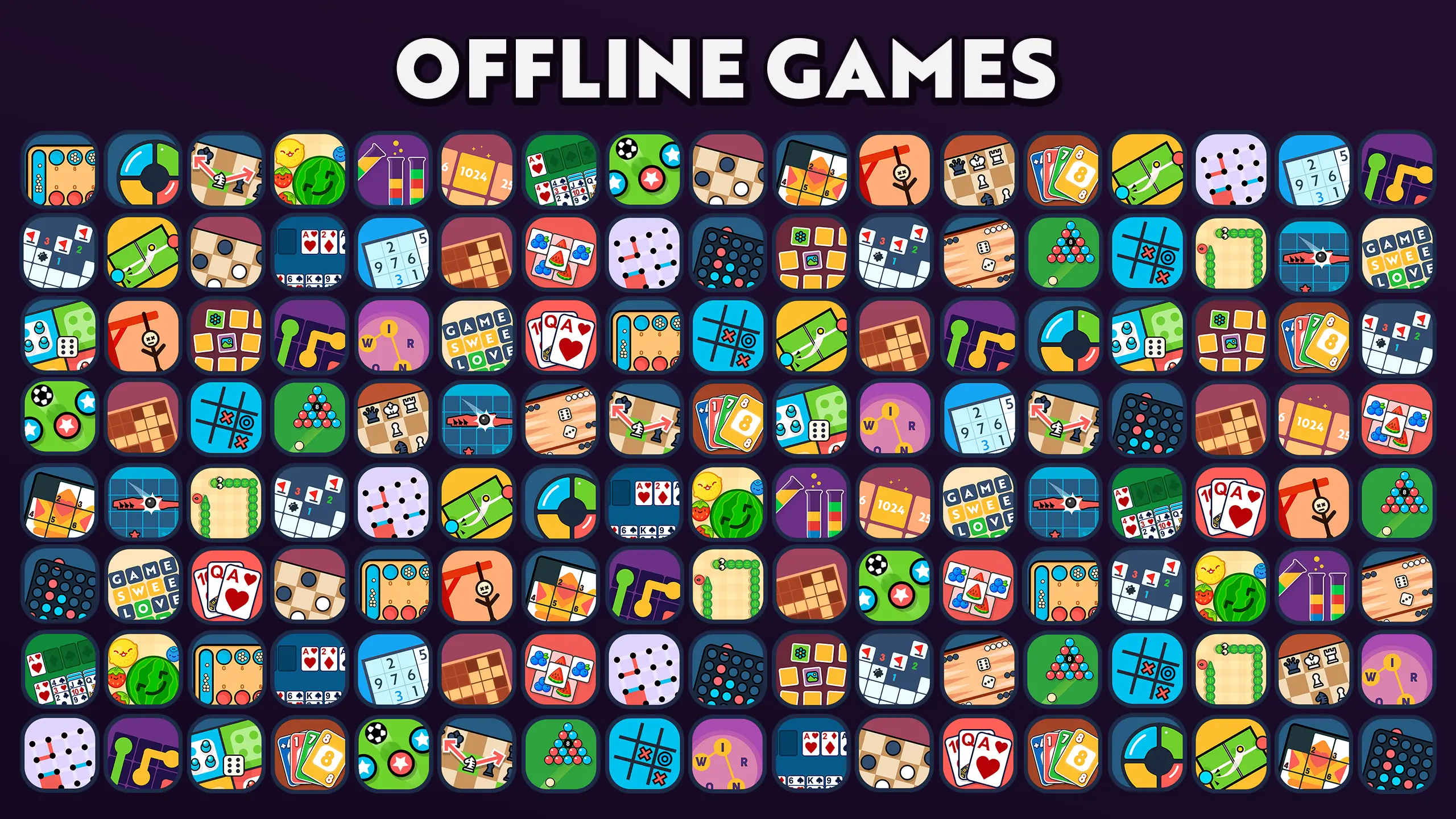 Offline Games offers 30+ fun options like puzzles, Soccer Pool, and Water Sort to pass the time without internet.